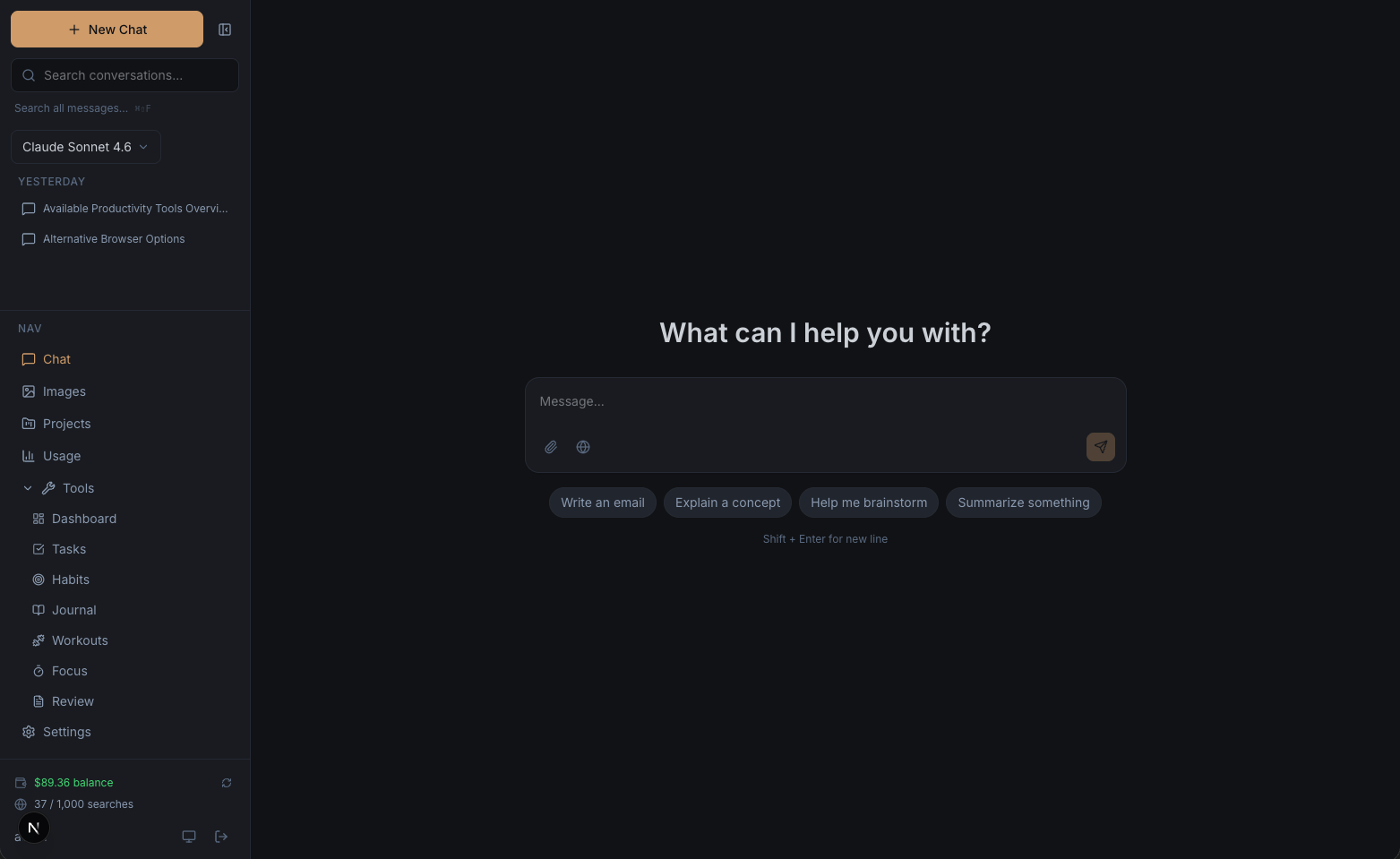 Chat interface with streaming and web search